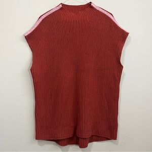 Anthropologie Maeve Orange Knit Slouchy Mock Sweater Poncho Vest Size XL Cotton